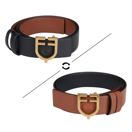Cintura In Cuoio Liscio Double Face Con Fibbia Logo