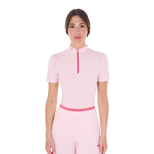 Women's Perforated Training Polo Shirt Ss Zip