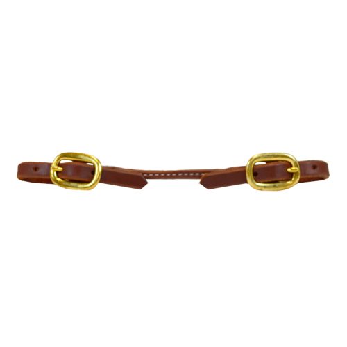 Rolled Harness Leather Curb Strap - Brass
